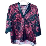 Marc New York Pink Floral Satin Kimono Style Half Sleeve Top Sz M Photo 2