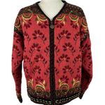 Icelandic Design Full Zip Jacket Wool 3D Knit Textured Floral Vintage Lined L Size L Photo 0