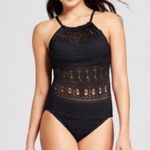 Aqua Green Crochet One Piece High Neck Swimsuit Black XL NWOT Padded Cups Photo 0