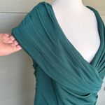 La Femme  Off Shoulder V Neck Long Sheath Jersey Gown Photo 3