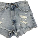 ZARA Blue Denim Light Wash Distressed Frayed Raw Hem Cut-Off Jean Shorts Size 00 Photo 2