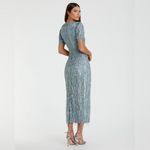 Mac Duggal  5980 Blue High Neck Short Sleeve Crystal Fringe Column Dress Photo 4