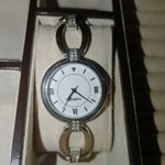 Brighton Watch Cuff Bracelet Silver Tone Crystal Accents Roman Numerals Womens Photo 2