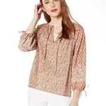 Lucky Brand Printed Vivienne Top- Tan Multi- Size Medium- NWT Photo 0