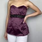 Studio Y Vintage Dark Maroon Burgundy & Black Satin Strapless Bustier Beaded Tube-Top Blouse Photo 1