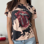 The Rolling Stones Band T Shirt Bleach Dye Graphic Tee Distressed Photo 0