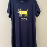 Life is Good Sleep Shirt Nightgown Size M Blue Lucky Dog Short Sleeve Soft Cozy Photo 15