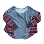 Free People Oversize Inset Crew Neck Sweater Large Gray Red Purple Bohemian Photo 0