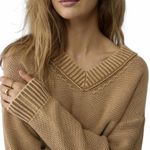 American Eagle AE Cotton Long Weekend V-Neck Sweater Heather Tan Sand NWT Medium Photo 4