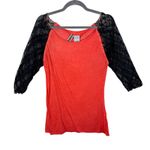 BKE  NWT Coral Orange Black Lace 3/4 Sleeve Cotton Blend Lightweight Top Size XL Photo 0
