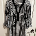 Avenue  Plus 3/4 Sleeves Stretchy 1/4 Zip Tunic Blouse Black White 26/28 4X Photo 0