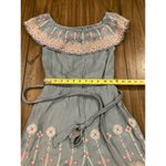 Savanna Jane off the shoulder Romper Blue Shimmer mettalic Floral Embroidered S Photo 5