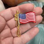 Vintage 1950’s Lucite & Rhinestone American Flag Brooch Red Photo 1