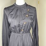 SheIn  Black Shiny High Neck Button Pleated Balloon Ruched Sleeve Dress Zip XL Photo 1