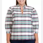 Crown & Ivy NEW Plaid Holiday Top 3/4 Sleeve Blouse Christmas Lined Preppy 4X Photo 0