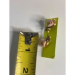 Vintage Pink Porcelain Rose & Rhinestone Drop Earrings – Gold Tone, Set of 2, 1" Photo 3