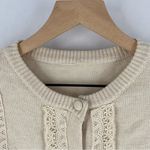 Soft Cream Knit Lace Trim Button Front Long Sleeve Cardigan Feminine Coquette Photo 1