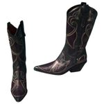 Donald Pliner Western Black Metallic Leather Intricate Stitch Boot New $750 NWT Size 5.5 Photo 2