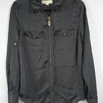 Michael Kors Polka Dot Zip Front Shirt Womens Medium Black White Long Sleeve Photo 0