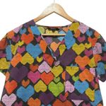 Just Love Women Scrub Top S Multicolor Heart Print Nurse Medical Uniform Pockets Photo 2