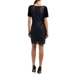 T Tahari  Blue Metallic Lace Velvet Dress Sheath Boat Neck Size Medium Photo 1