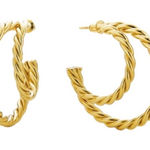 NEW Rendor Victoria Yellow Gold Plated Twisted Double Hoop Earrings Photo 0