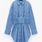 ZARA Cotton Poplin Striped Hourglass Fitted Belted Shirt Dress Small Photo 3