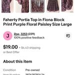 Faherty  Portia Blouse In Fiona Block Print Purple Blouse Size Small Photo 15