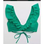 Aerie Bikini Top Wrap Around Scoop V Neck Ruffle Removable Cups Green M Photo 2
