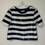 Sandro Sequin White Navy Stripe Cropped Nautical Top Blouse Sz 2 Photo 2