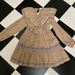 Something Navy Jolie Long Sleeve Ruffle Mini Dress Tiered Embroidered Tan Purple Photo 0