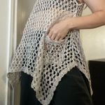 Vintage Y2K Open Crochet Knit‎ Asymmetric Beach Overthrow Size Medium Pockets Tan Photo 4