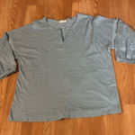 Cotton Blue  Chic Women's Blueish Blouse 100% Cotton Henley Neckline Short Sleeve Photo 0