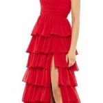 Mac Duggal Tiered Ruffle Empire Waist Chiffon Gown in Red Size US 4 Photo 0