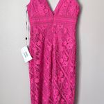 Monique Lhuillier NEW Floral Guipure Lace Midi Sheath Dress Pink Photo 6