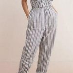 Aerie Strapless Jumpsuit Tie Front Pockets Blue White - Size XS Photo 0