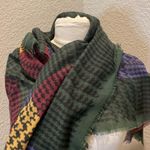 Houndstooth Colorful Sheer Square Fringe Scarf 45” x 45” EUC OS Green Photo 1