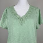 Talbots Lace Embroidered Trim V Neck Short Sleeve T-shirt Size Large Photo 2