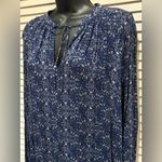 Lucky Brand  Floral Blue/Pink Long Sleeve Blouse Size M Tie Neck Semi‎ Sheer Photo 1