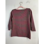 Talbots Womans Pull Over Tunic Top XS Navy Pink Stripe 3/4 Sleeve Square Neck Photo 1