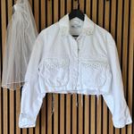 ZARA Customized White Bedazzled Fringe Denim Jacket size S Photo 8