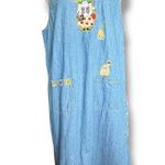 Vintage Quacker Factory Denim Jumper Midi Dress Plus 2X Yellow Floral Embroidery Blue Photo 12