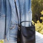 AOTA Elena Bucket Bag Black Vegan Leather Crocodile Embossed Crossbody Strap Photo 0