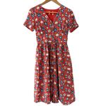 Joanie x Molly Hatch Tea Pot Fit & Flare Button Front Shirt Dress Size Small Red Photo 3