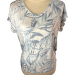 Tahari Palm tree print white and light Green 100% linen relaxed fit Off-set Heml Photo 0