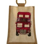 London Double Decker Bus Burlap Mini Bag in Beige Brown Photo 1