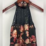 Francesca’s Black Red Metallic Floral Halter Fit &‎ Flare Dress Size XS Photo 3