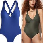 J.Crew Womens High Support Cross Back One Piece Swimsuit 10 Blue 2024 NEW Photo 1