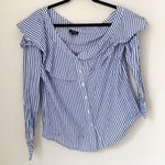 Bardot  Striped Asymmetric Striped Button Down Shirt Photo 3