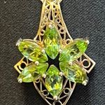 14K Gold Peridot? filigree Slider Pendant/ 20” Italy Chain Photo 0